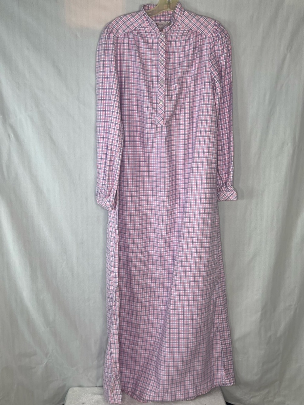Barad & Co Vintage Grannycore Nightgown Pink Purple Plaid 100% Cotton Flannel S👍